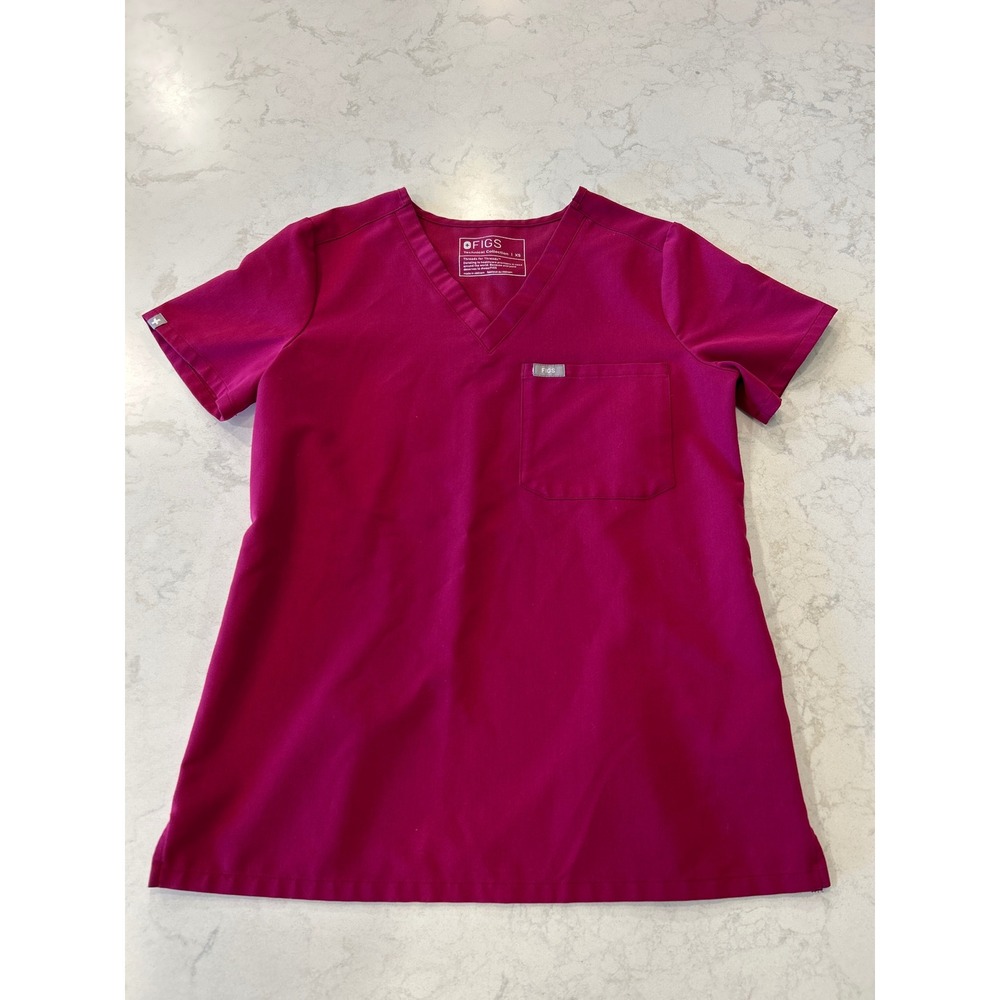 FIGS Casma Scrub Top Women XS Magenta V-Neck Chest Pocket Medical Nurse Doctor